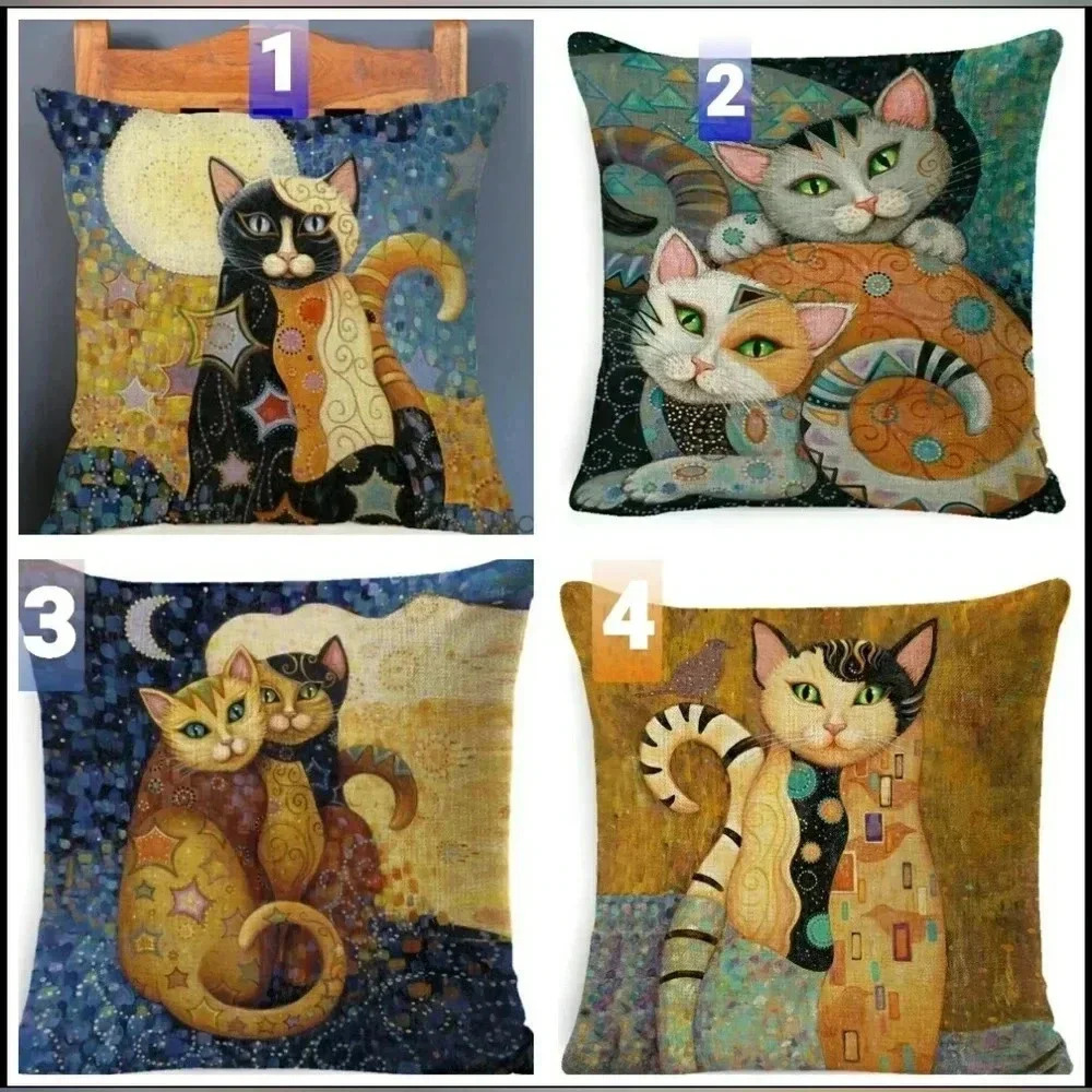 Cat Set Of 4 Art Deco Artisan Accent Throw Geometric Pillow Covers Slip-On New